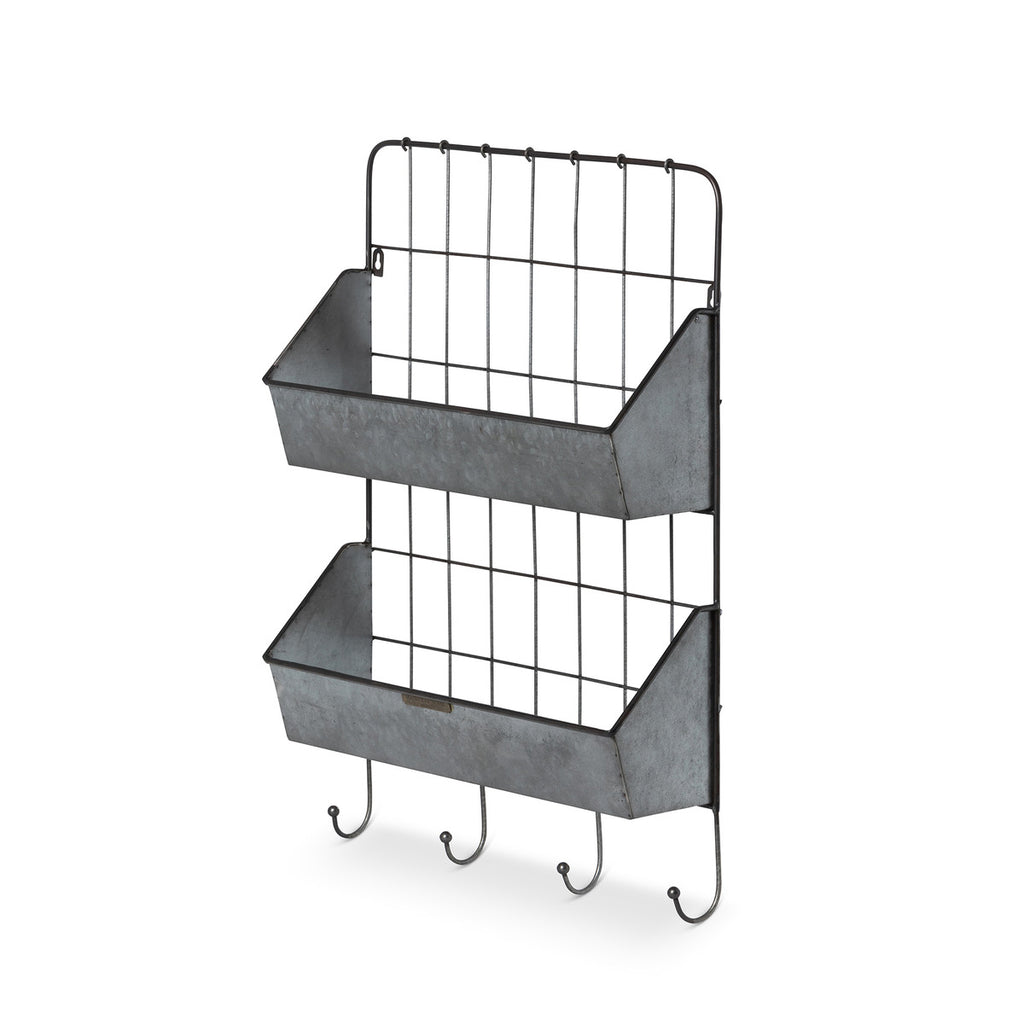 Metal Wall Rack with 2 Shelves & 4 Hooks - Bombay Mercantile