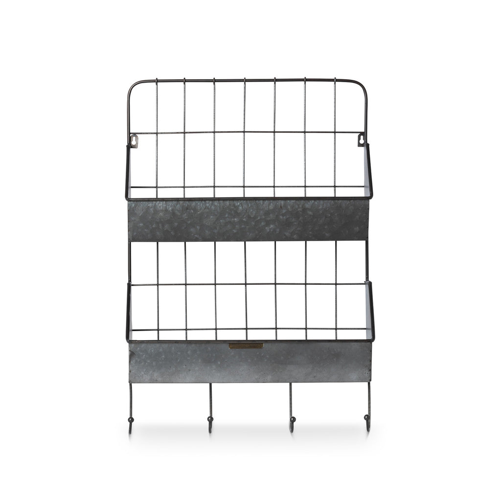Metal Wall Rack with 2 Shelves & 4 Hooks - Bombay Mercantile