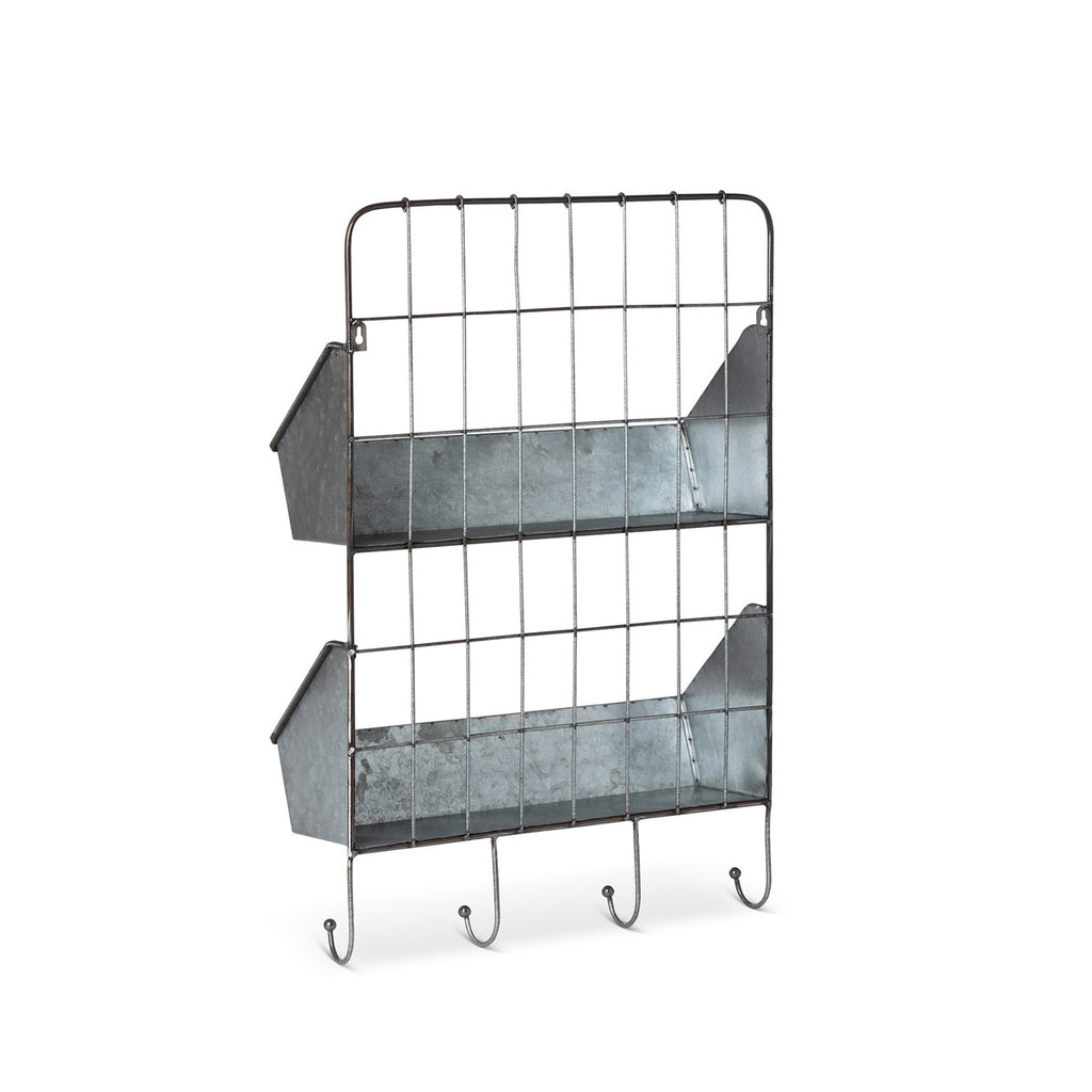 Metal Wall Rack with 2 Shelves & 4 Hooks - Bombay Mercantile