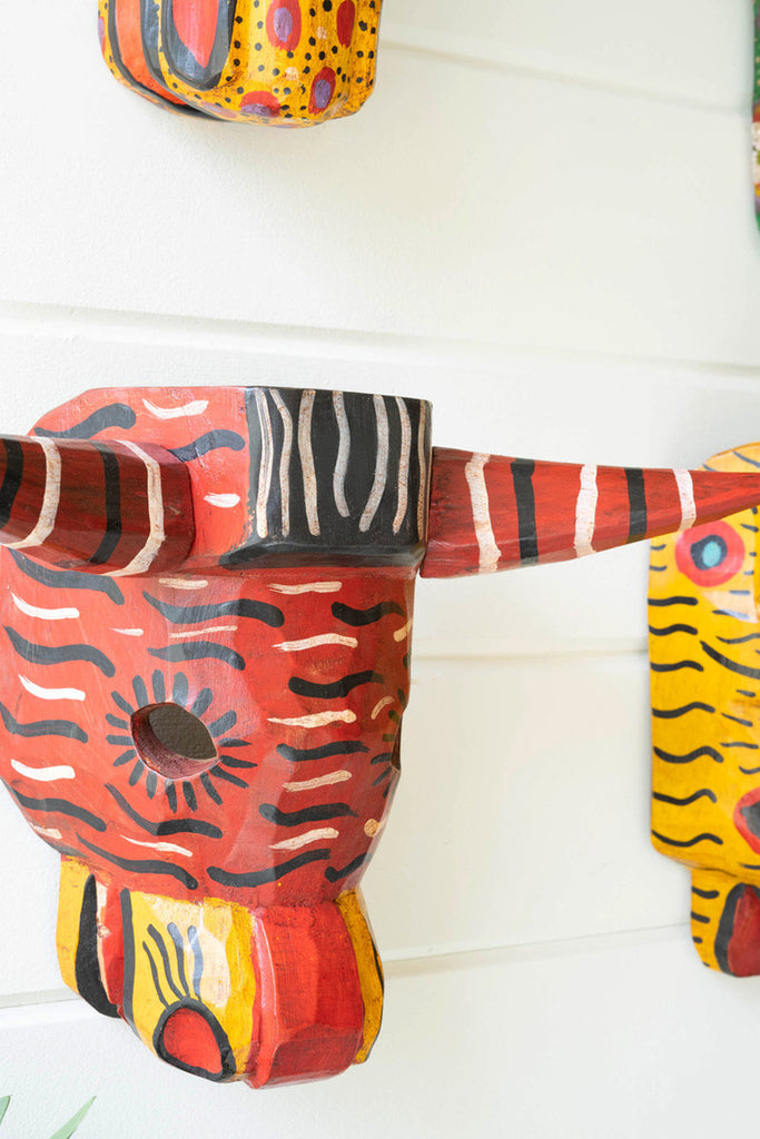 Set of 4 painted wooden animal masks - Bombay Mercantile