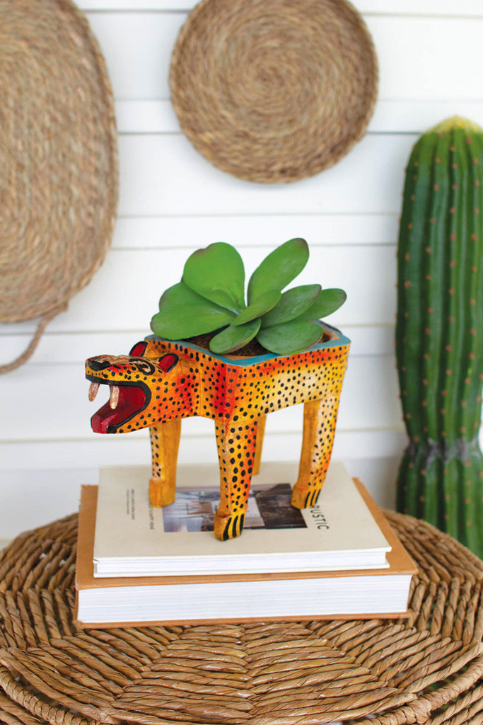 Painted wooden cheetah vessel - Bombay Mercantile