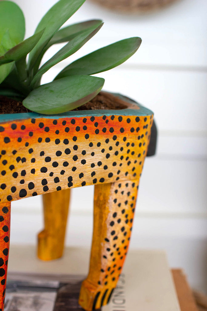 Painted wooden cheetah vessel - Bombay Mercantile