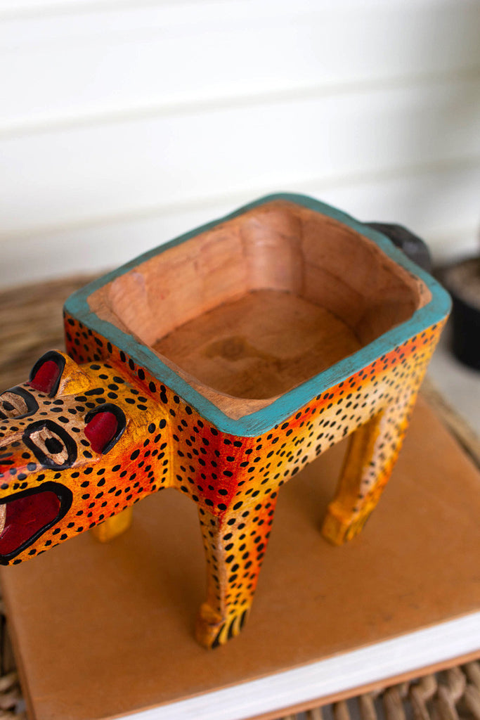 Painted wooden cheetah vessel - Bombay Mercantile