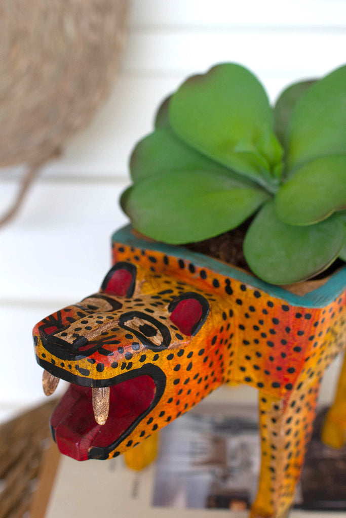 Painted wooden cheetah vessel - Bombay Mercantile