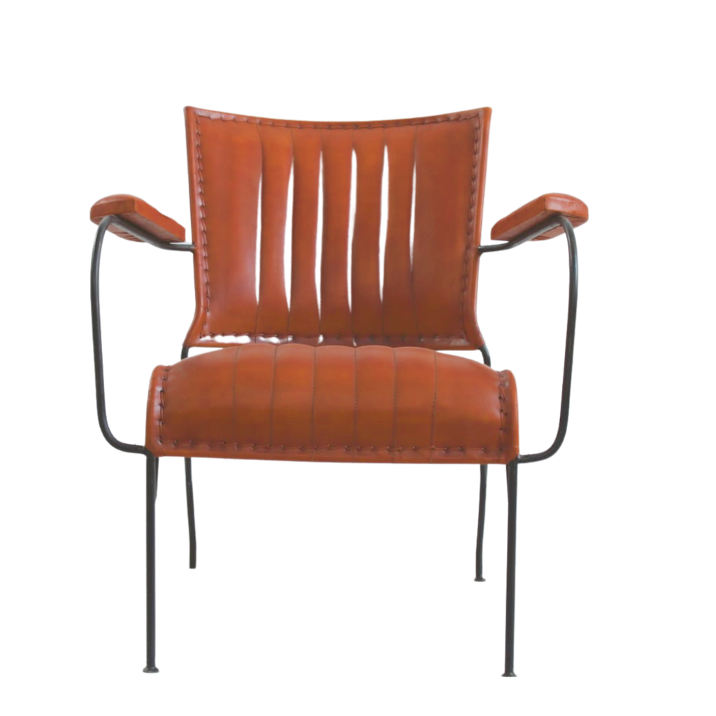 Iron and Leather Chair - Bombay Mercantile