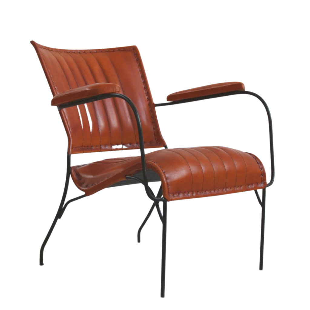 Iron and Leather Chair - Bombay Mercantile