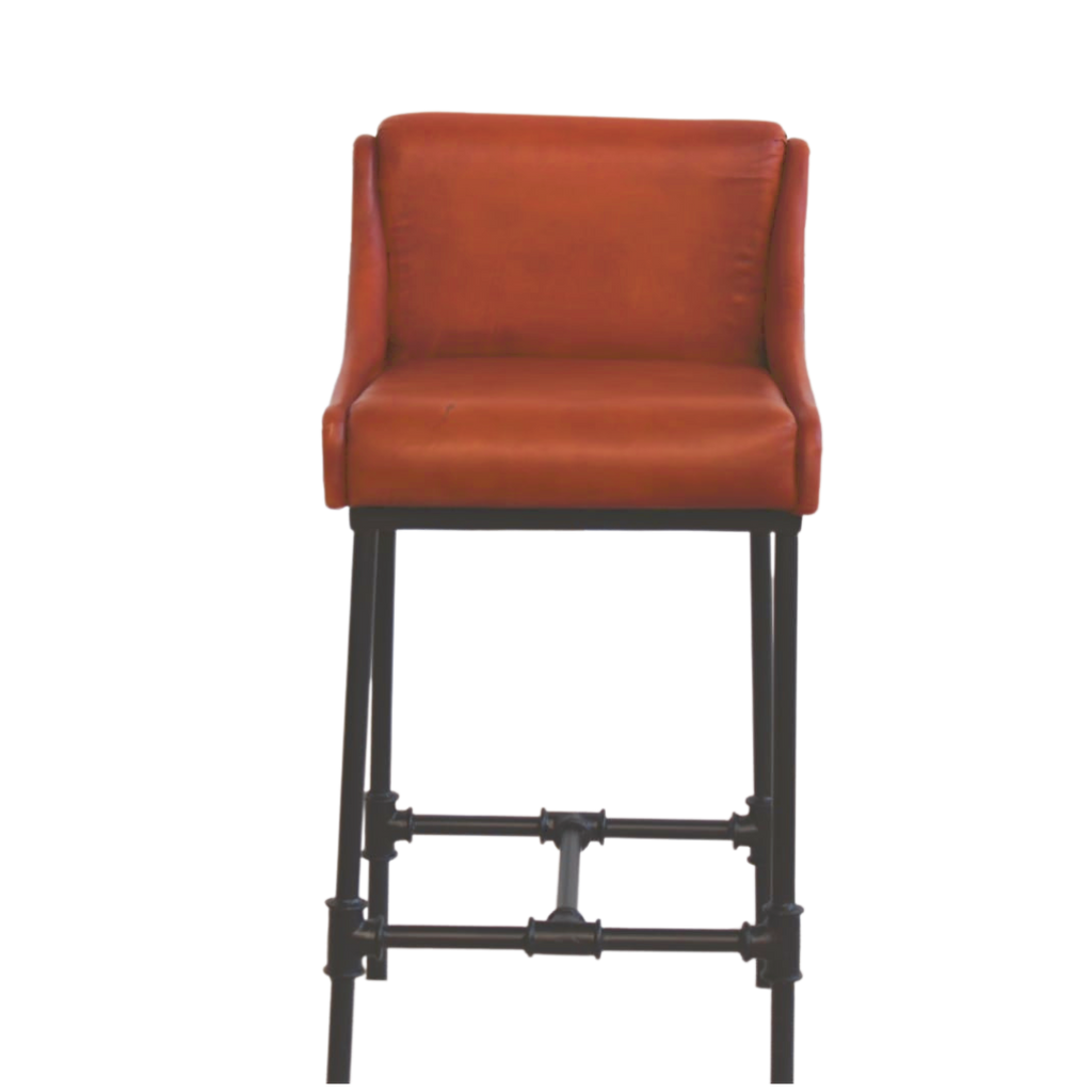 Low Back Iron and Leather Bar Chair - Bombay Mercantile