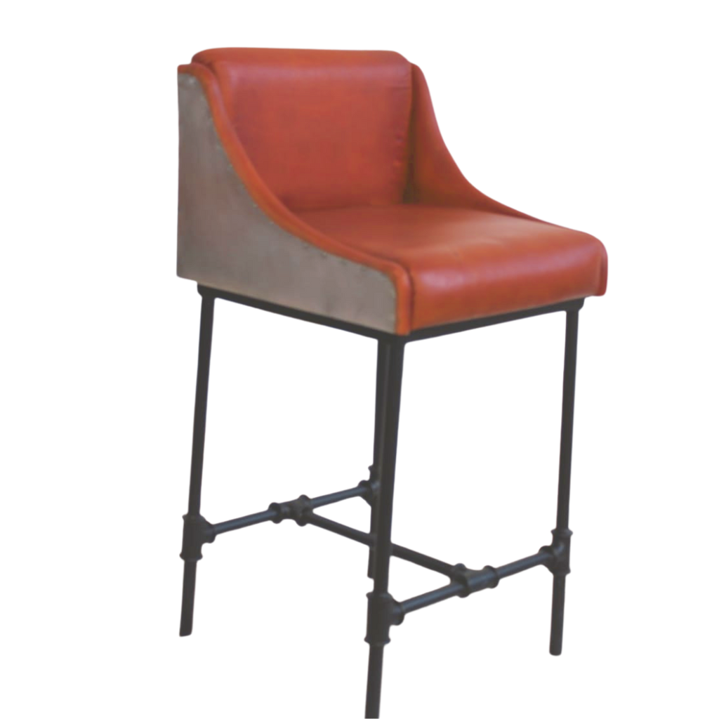 Low Back Iron and Leather Bar Chair - Bombay Mercantile