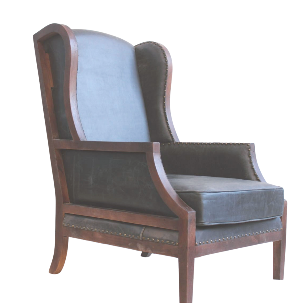 Mango Wood and Leather Club Chair - Bombay Mercantile