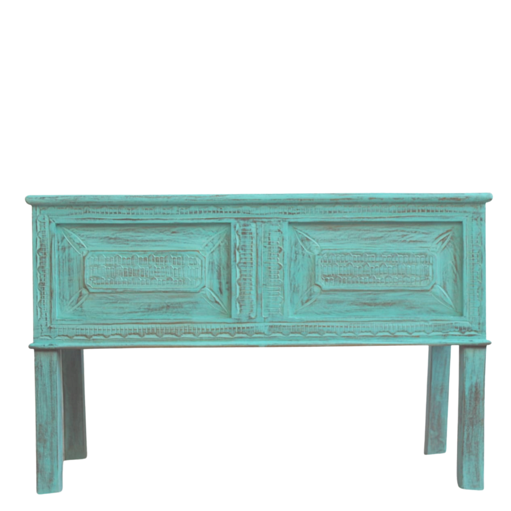 Antique console table in green distress finish - Bombay Mercantile