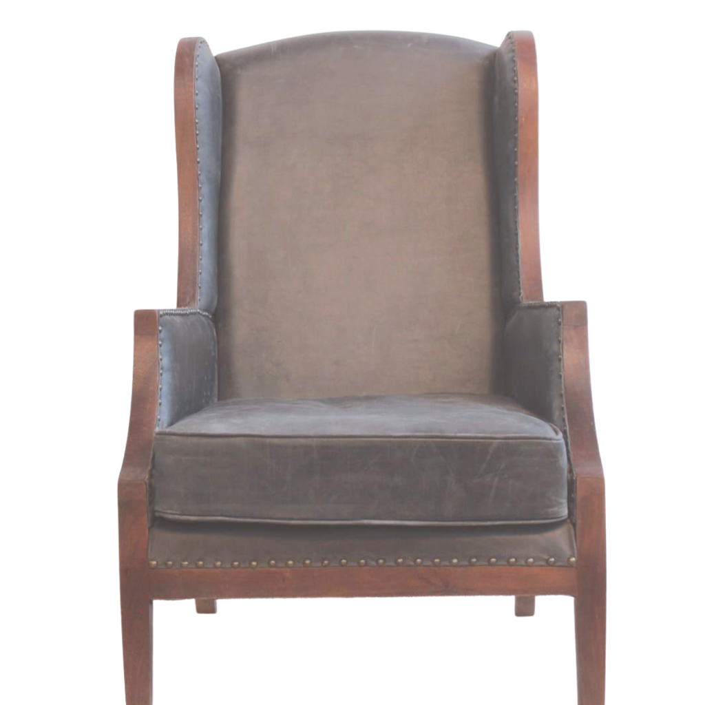 Mango Wood and Leather Club Chair - Bombay Mercantile