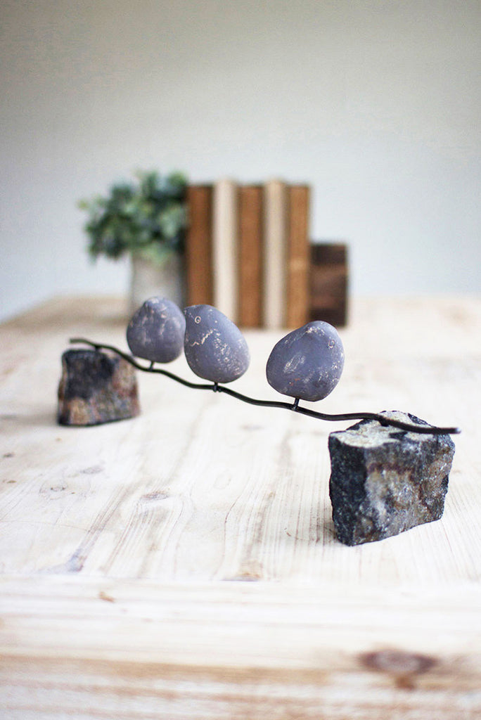 Clay birds on a wire, set of 3 - The Nifty Decor