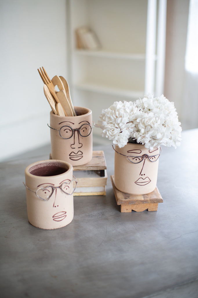 Clay face planters, set of 3 - The Nifty Decor