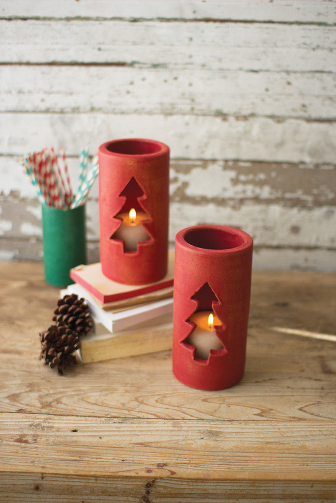 Red clay christmas tree luminary, Set of 6 - The Nifty Decor