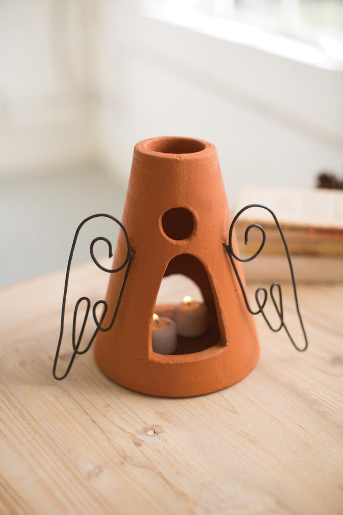 Terracotta angel luminary with wire wings - The Nifty Decor