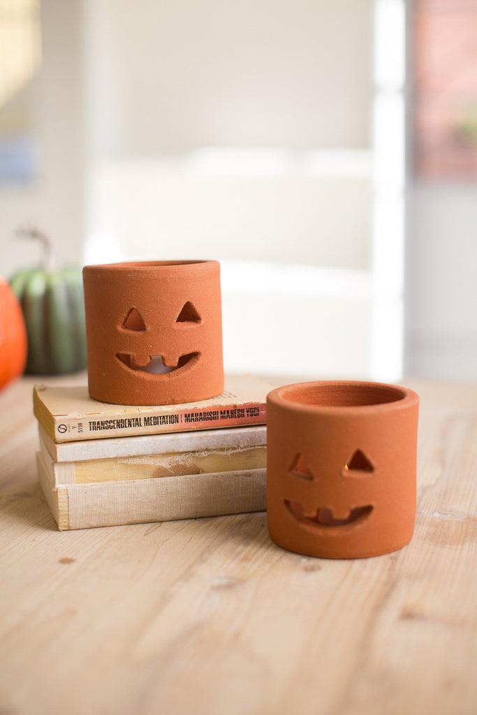 Short terracotta jack-o-lantern, set of 6 - Bombay Mercantile
