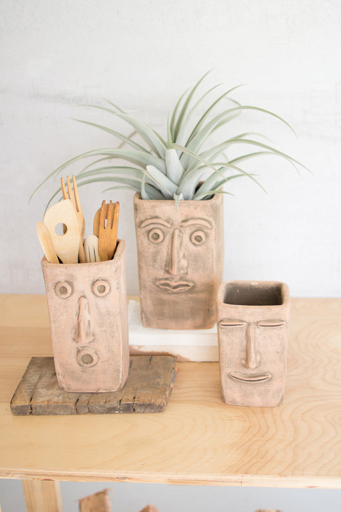 Square clay face planters, set of 3 - The Nifty Decor