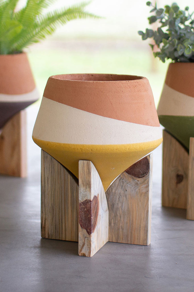 Double dipped clay vases on wood bases, set of 3 - The Nifty Decor