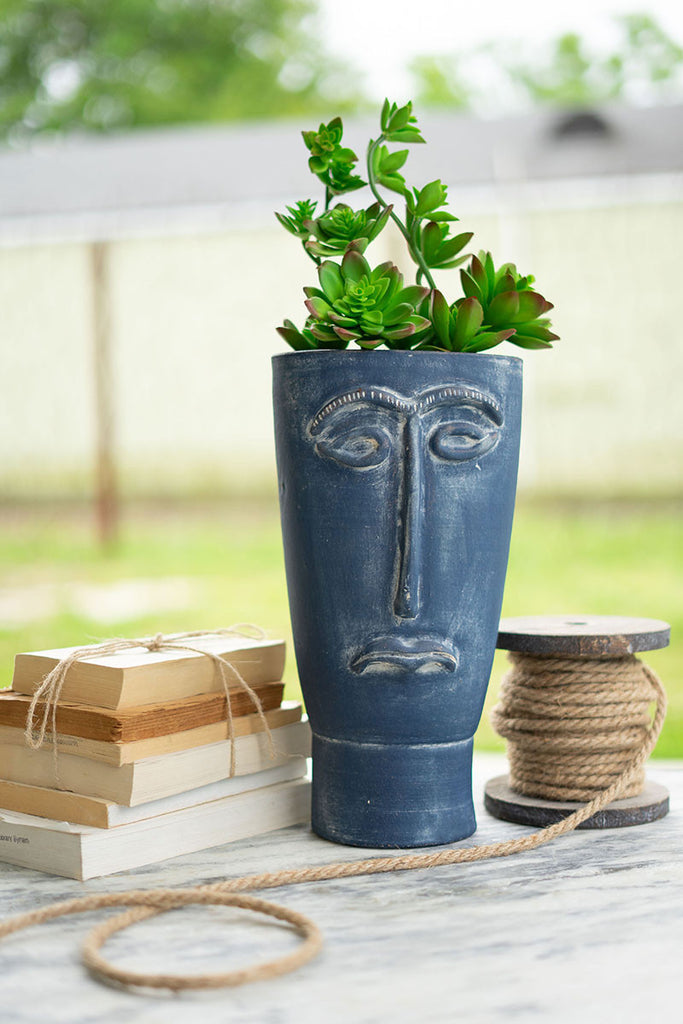 Blue clay face vase - The Nifty Decor