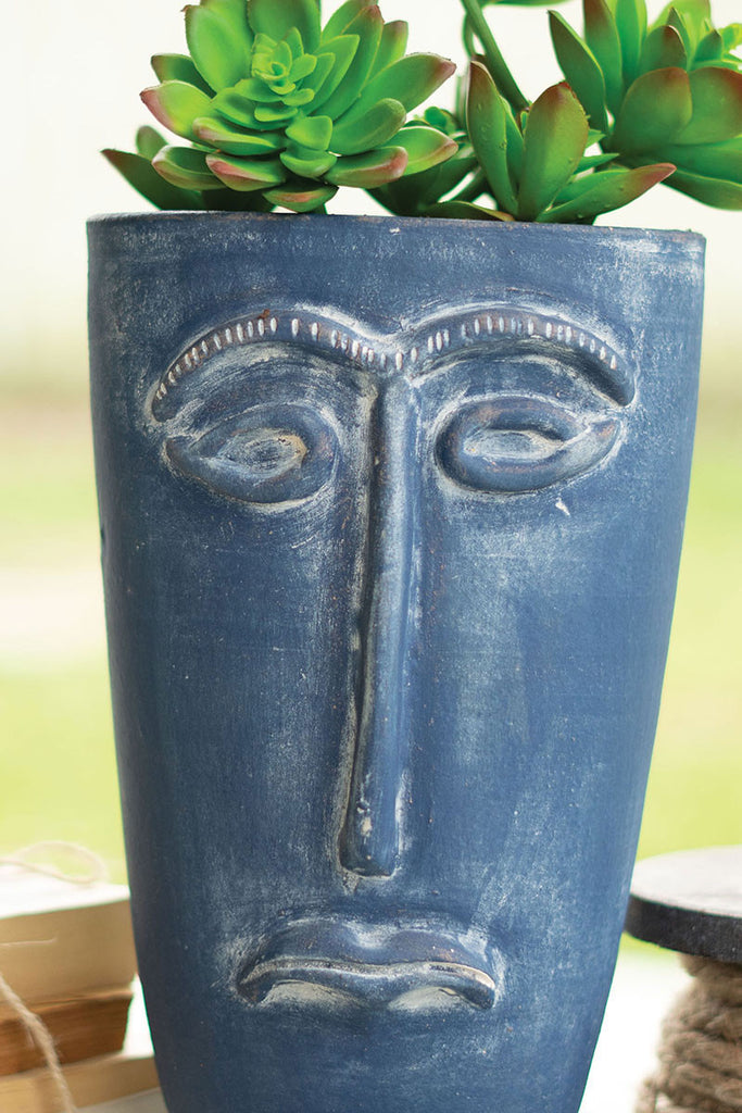 Blue clay face vase - The Nifty Decor