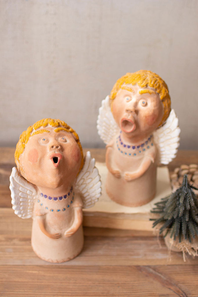 Clay singing angels, set of 2 - The Nifty Decor