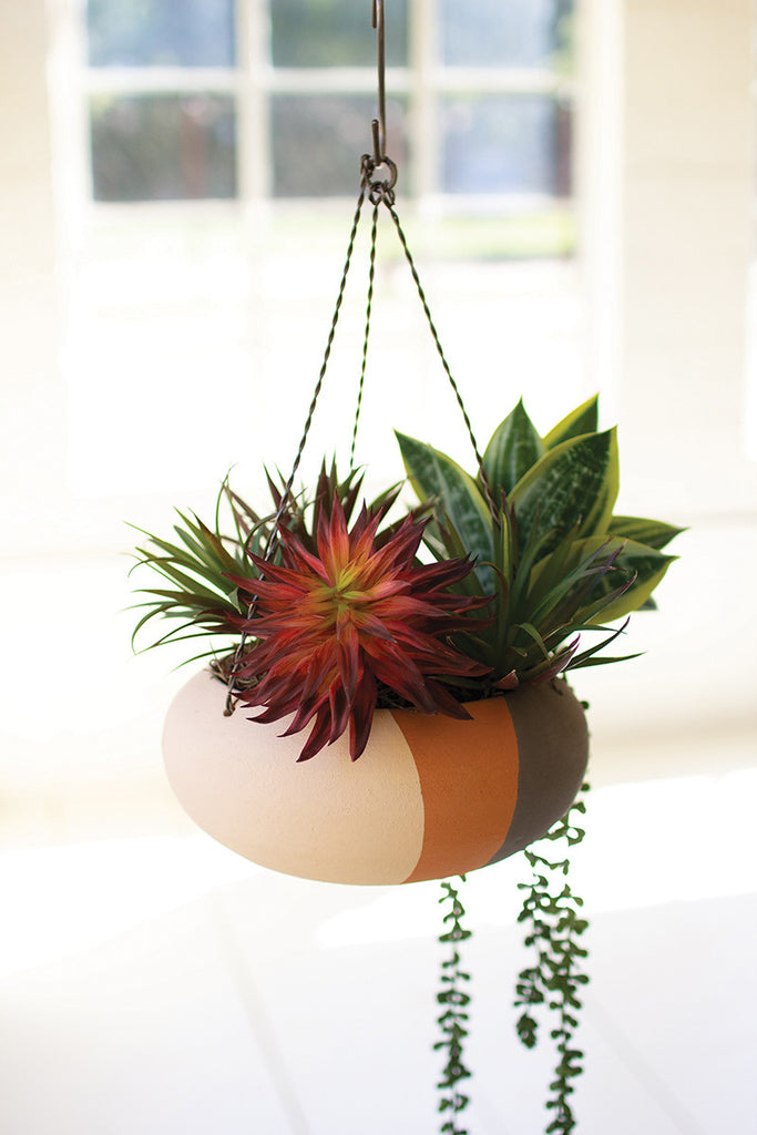 Clay triple stripe hanging planter - The Nifty Decor