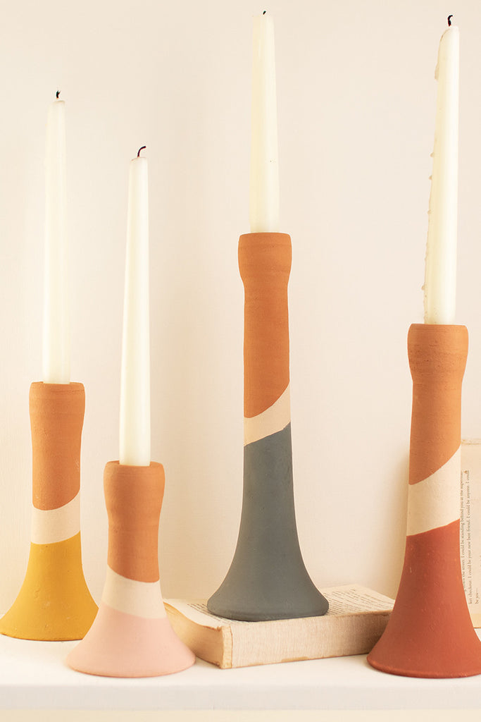 Multi color striped candle holders, set of 4 - The Nifty Decor