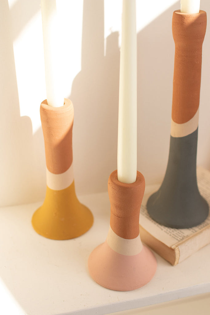 Multi color striped candle holders, set of 4 - The Nifty Decor