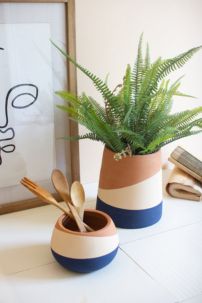 Blue, natural and cream pots, set of 2 - The Nifty Decor