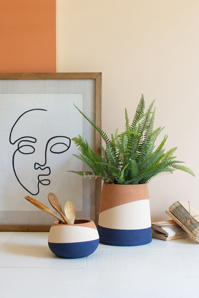 Blue, natural and cream pots, set of 2 - The Nifty Decor