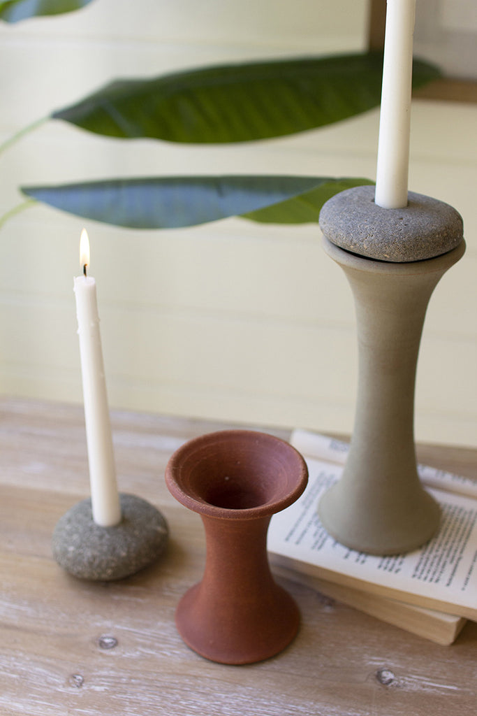 Clay and river rock taper candle holders, set of 2 - The Nifty Decor