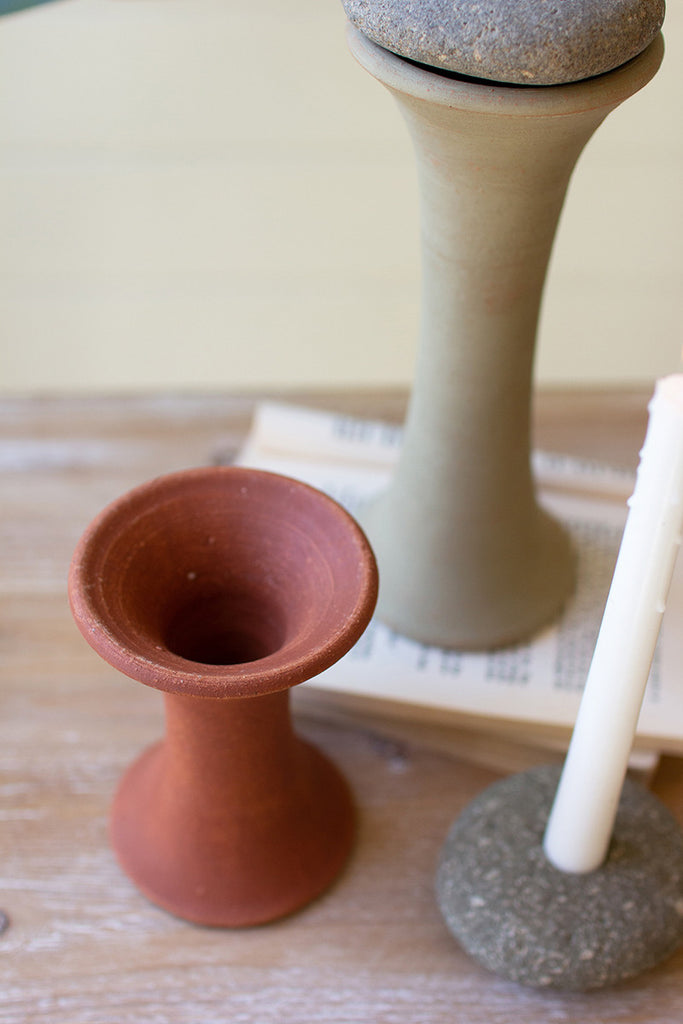 Clay and river rock taper candle holders, set of 2 - The Nifty Decor