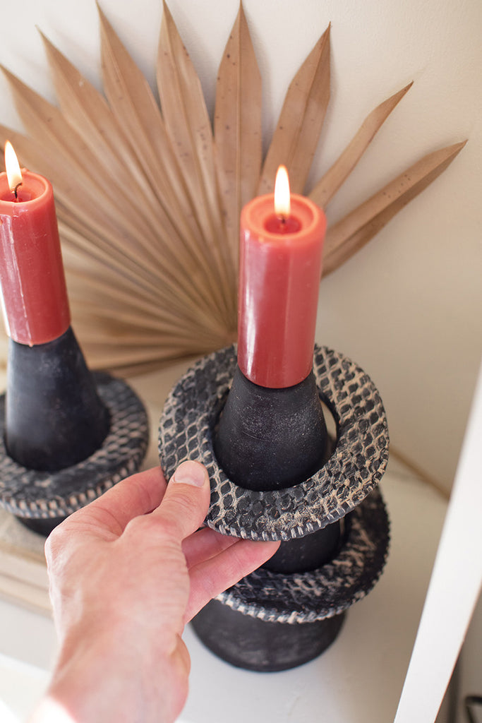 Set of 2 clay vases with textured rings - The Nifty Decor