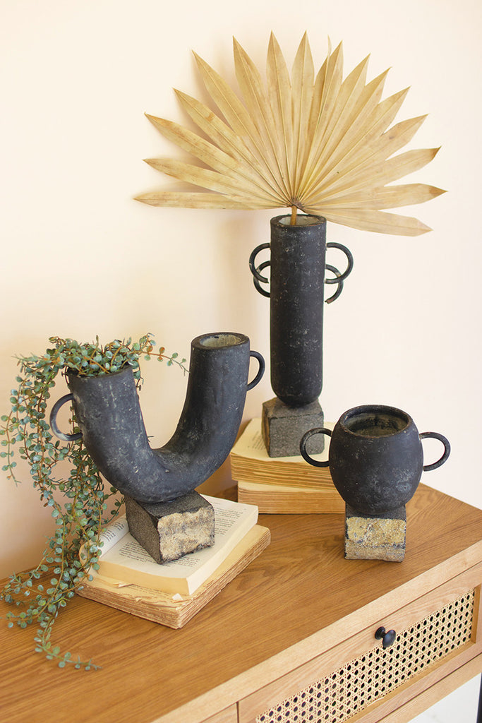 Set of 3 black clay vases - The Nifty Decor