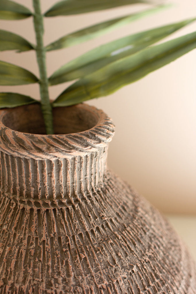 Woven textured clay vase - Bombay Mercantile