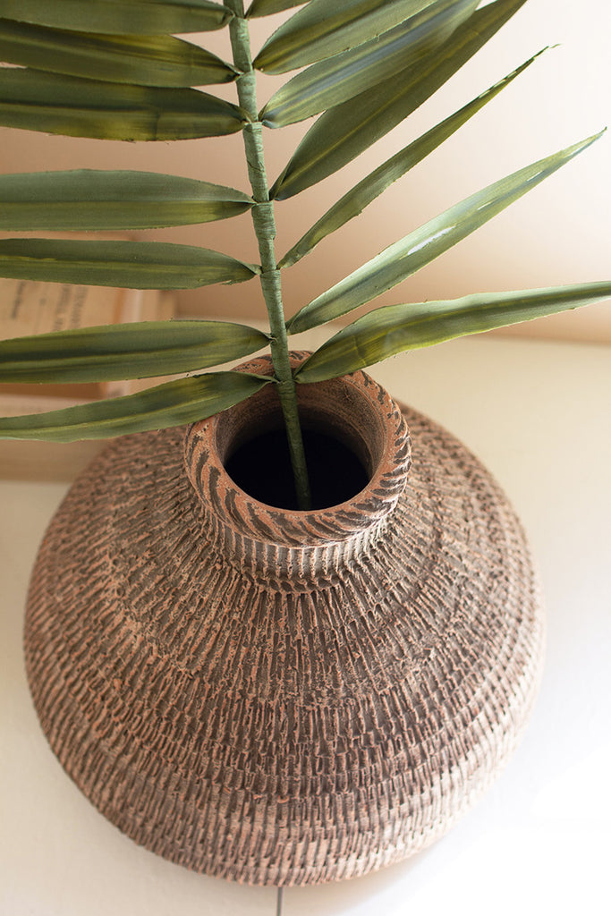 Woven textured clay vase - Bombay Mercantile