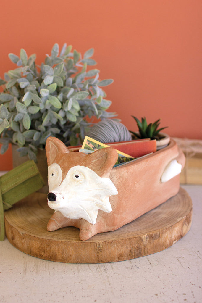 Clay fox planter - Bombay Mercantile