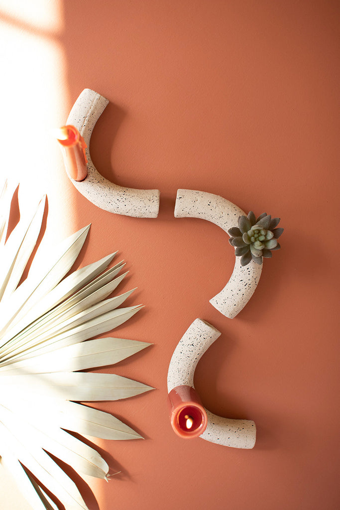 Set of 3 u-shaped clay taper holders - The Nifty Decor