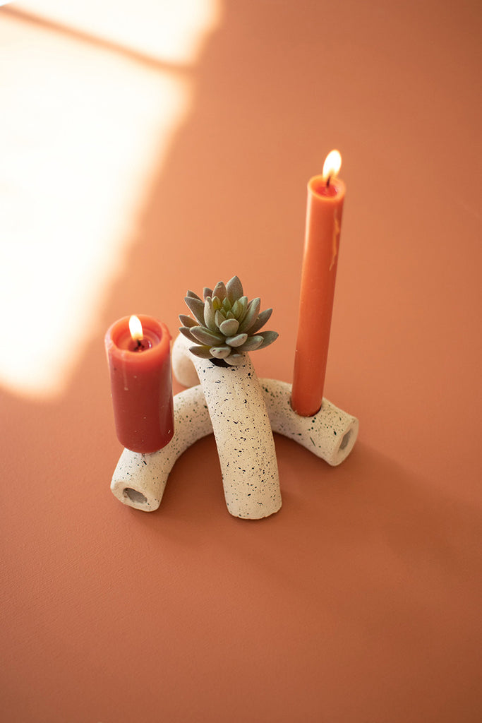 Set of 2 stacking speckled u-shaped taper holders - The Nifty Decor