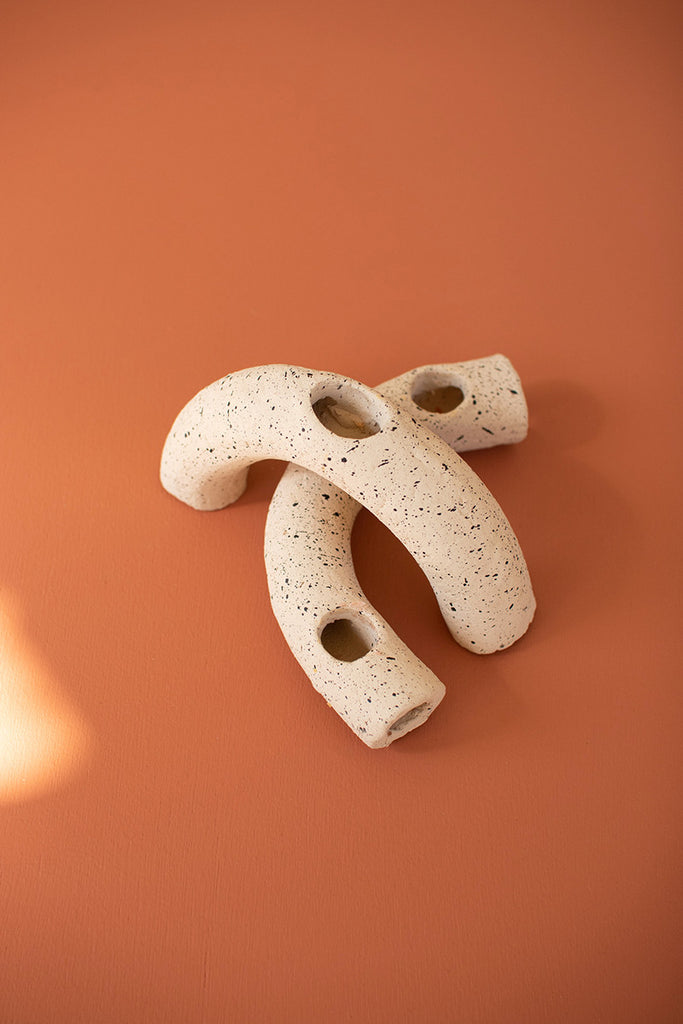 Set of 2 stacking speckled u-shaped taper holders - The Nifty Decor