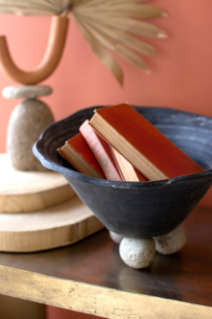 Organic clay vase on rock base - Bombay Mercantile