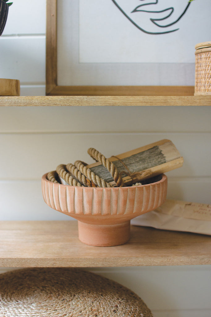 Footed clay bowls with detail on rim \ white wash - Bombay Mercantile
