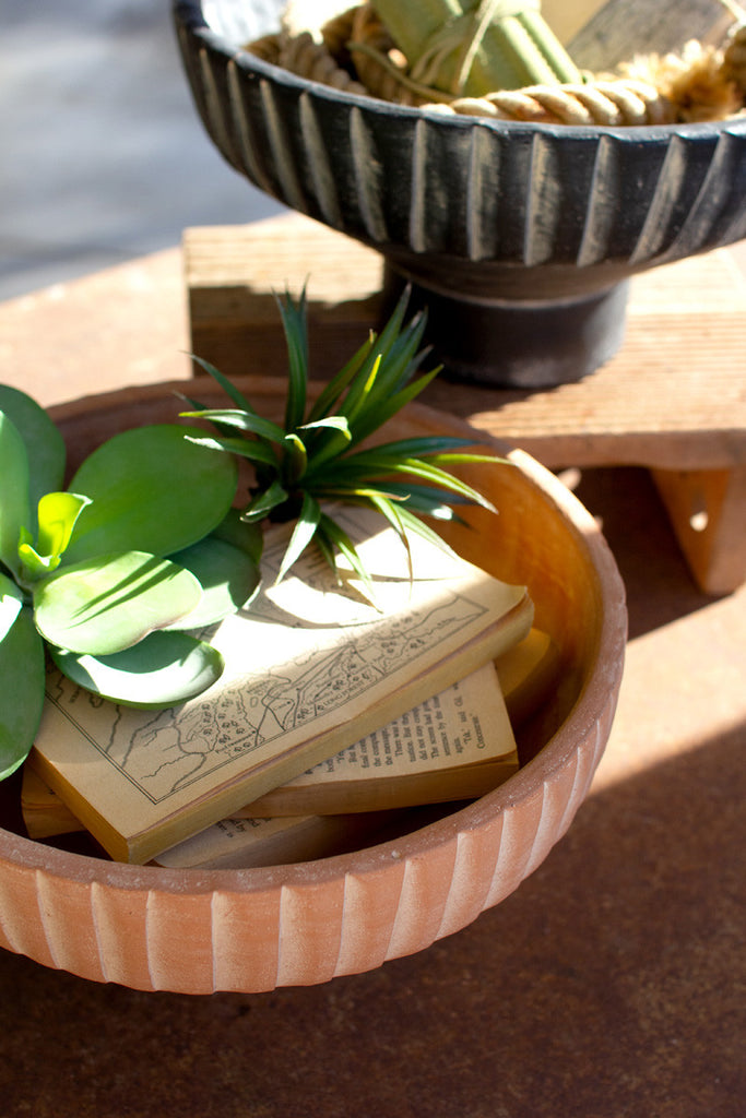 Footed clay bowls with detail on rim \ white wash - Bombay Mercantile