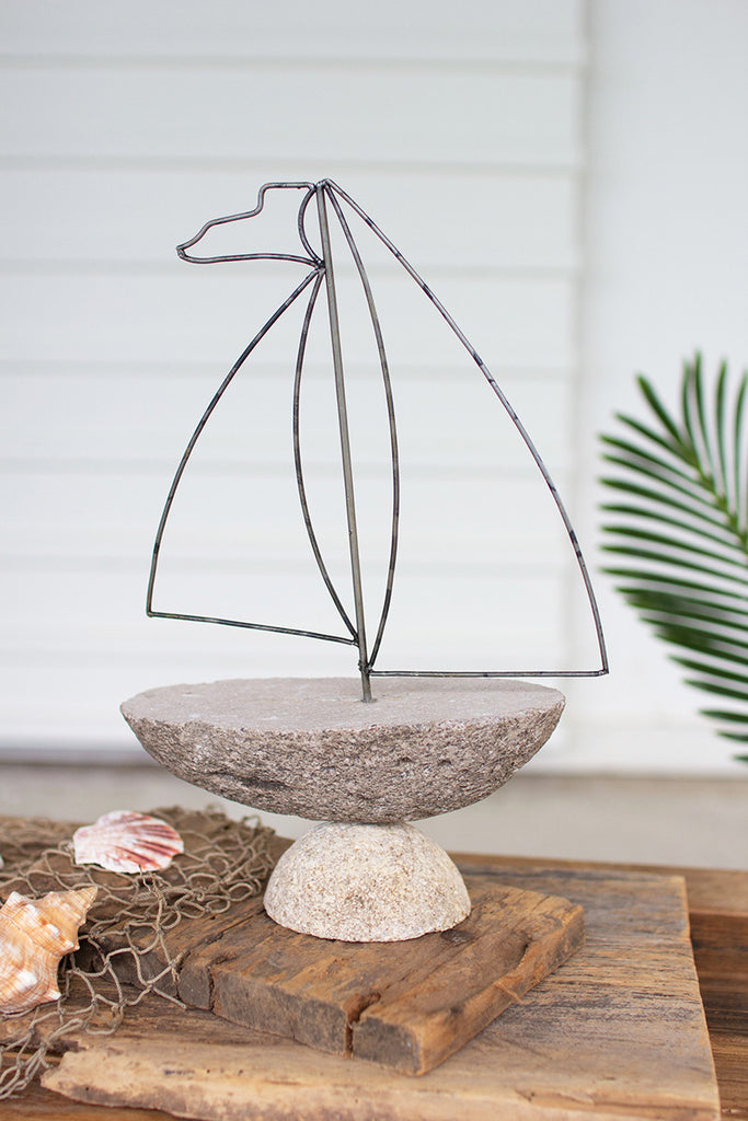 River rock and wire sailboat - The Nifty Decor