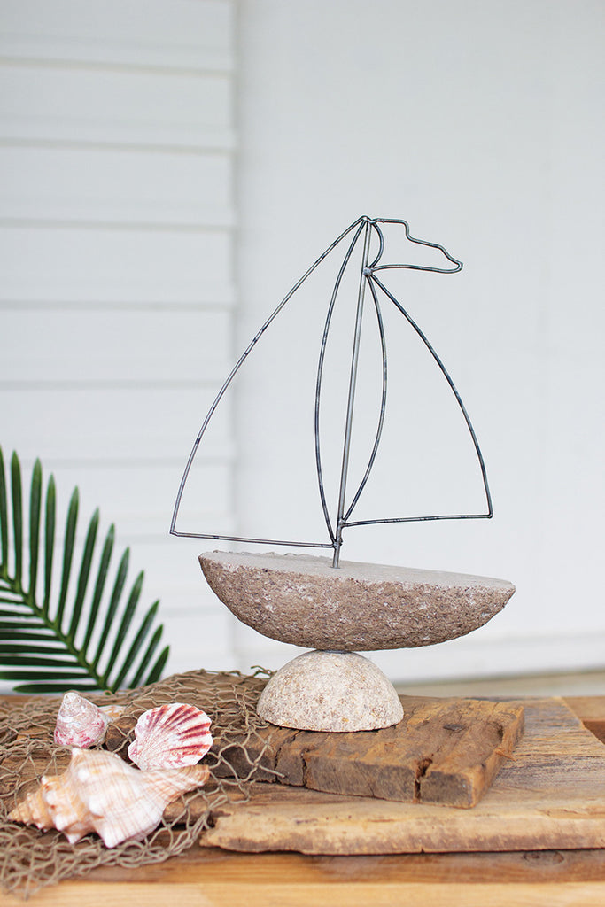River rock and wire sailboat - The Nifty Decor