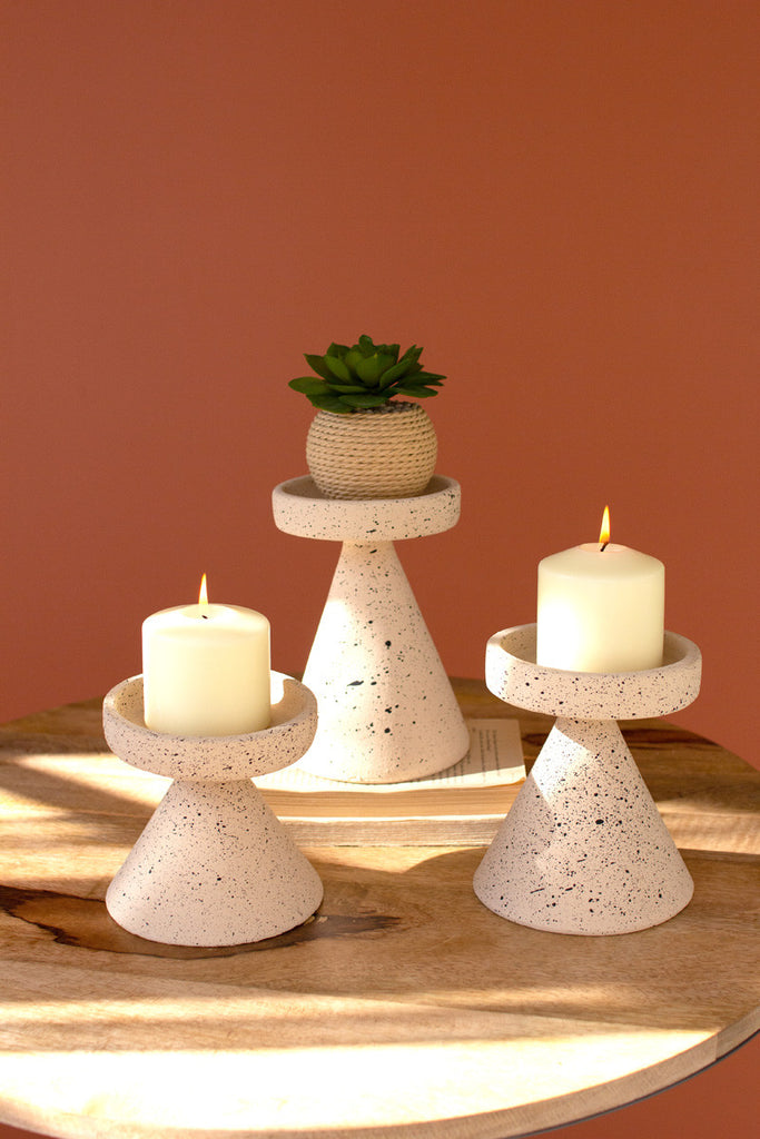 Set of 3 speckled clay pillar candle holders - Bombay Mercantile
