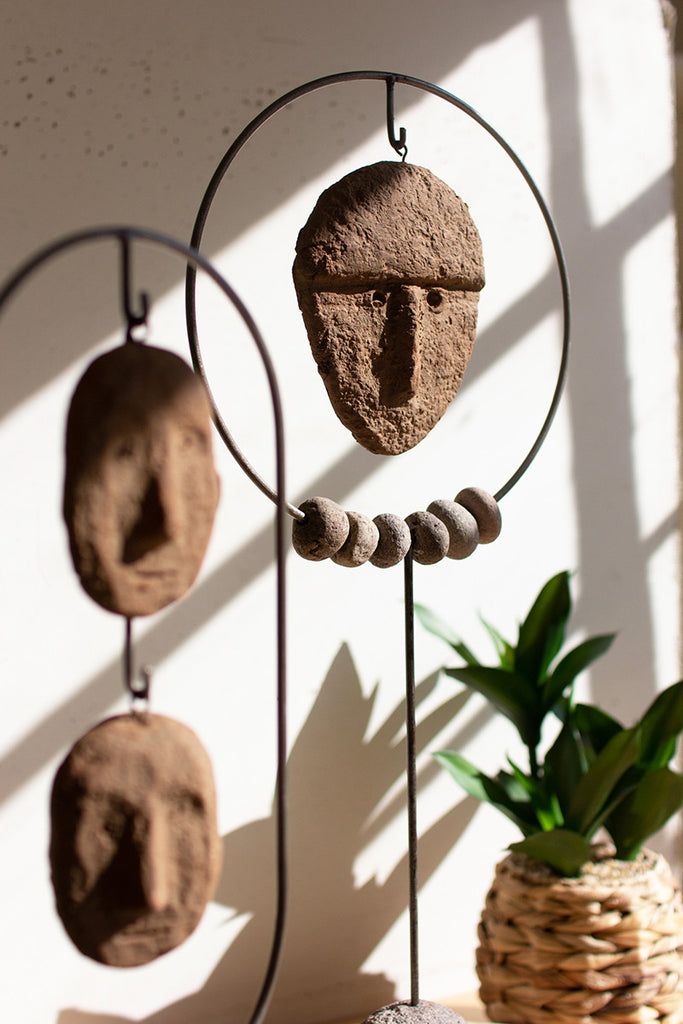 Set of 2  river rock, clay face sculptures - The Nifty Decor