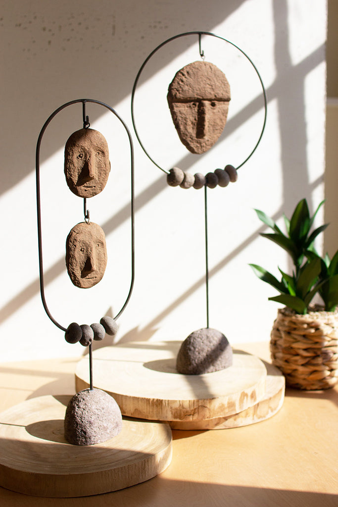Set of 2  river rock, clay face sculptures - The Nifty Decor