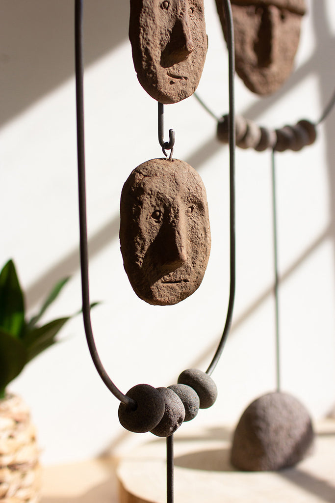 Set of 2  river rock, clay face sculptures - The Nifty Decor