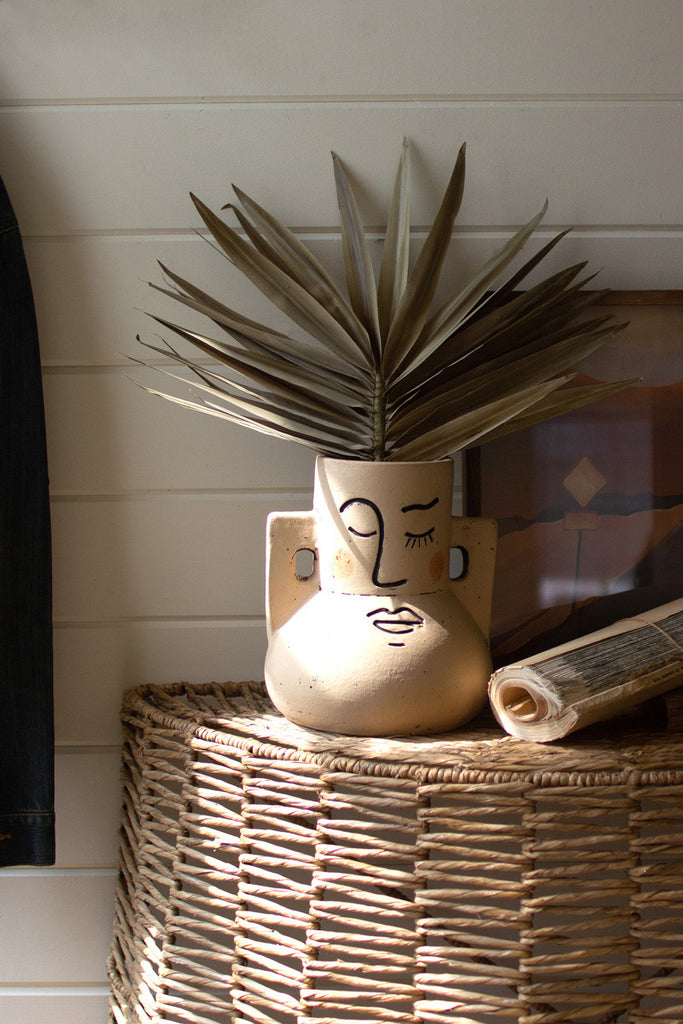 Painted clay face vase - Bombay Mercantile